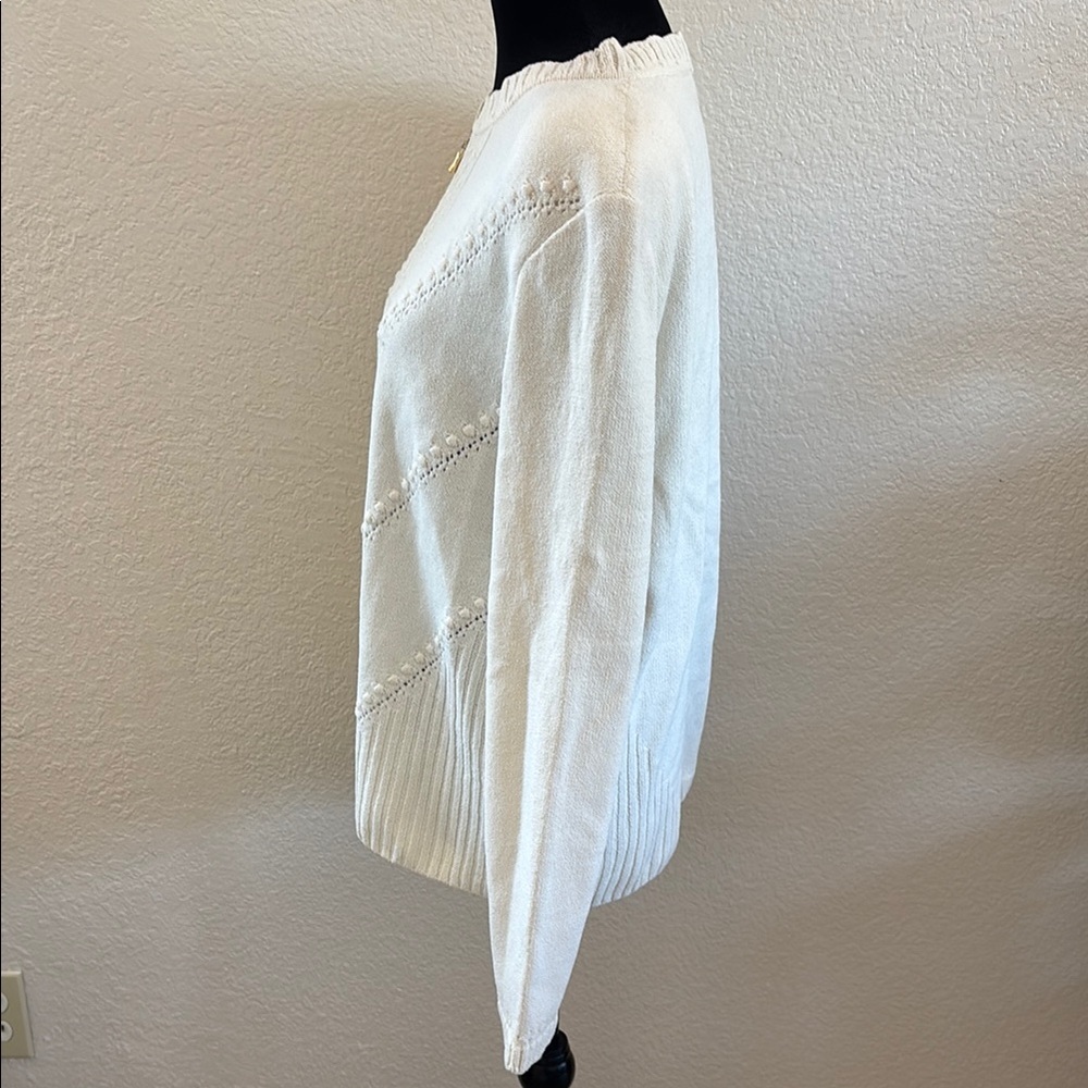 St. John Cream Zipper Wool Cardigan with Cable Knit Design - Picture 10 of 13